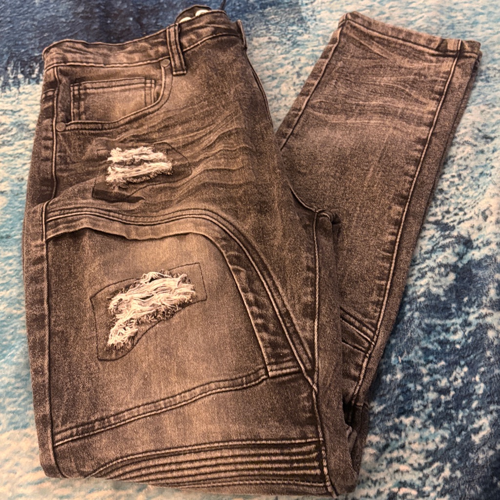 Men's Retro Stitch Distressed Black Jeans